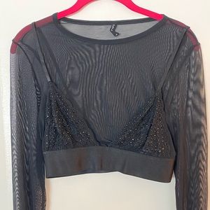 Sheer Long Sleeve Black Crop Top, Urban Outfitters